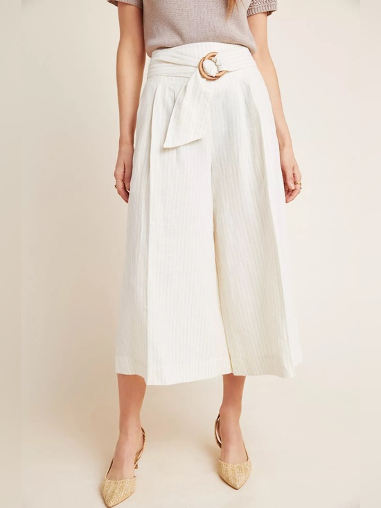 Anthropologie Pants - Anthropologie Palm Beach Belted Linen Cotton Culotte Pants Wide Leg High Rise 0
